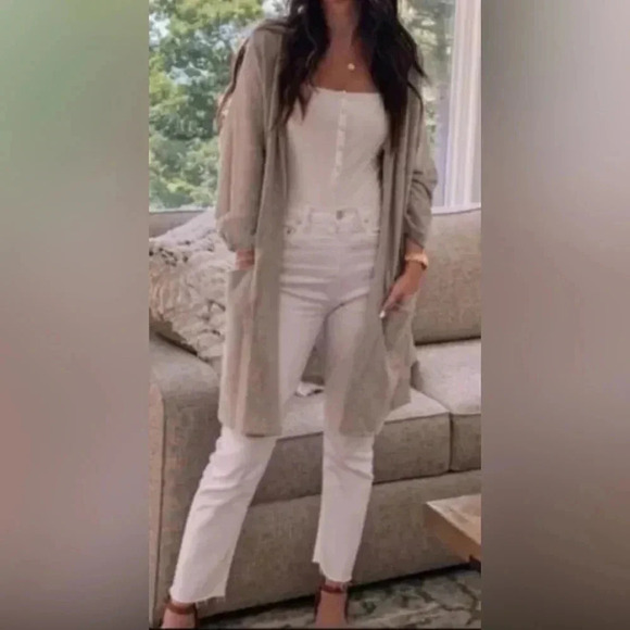 Anthropology Donni‎ Sandwash Ribbed Open Cardigan Grey White Texture Stripe EUC - Picture 7 of 11